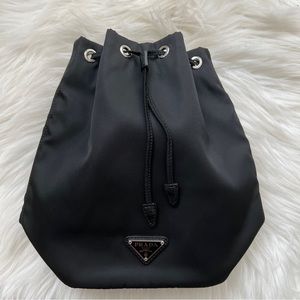 MINT AUTHENTIC Prada Vela Drawstring Nylon Bucket Black Pouch